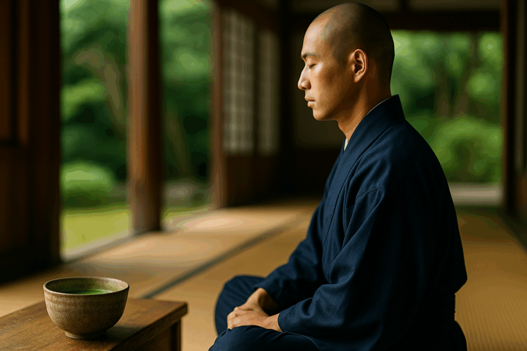 禅僧が瞑想前に抹茶を飲む